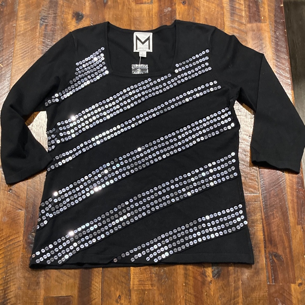 Marc Bouwer Black Long Sleeve with Silver Sequins